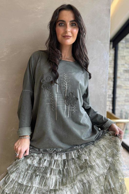Original Hippie Sweatshirt Vintage Wash Khaki /40=